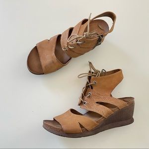 Miz Mooz Leather Lace Up Demi Wedge Sandals Sierra Size 39